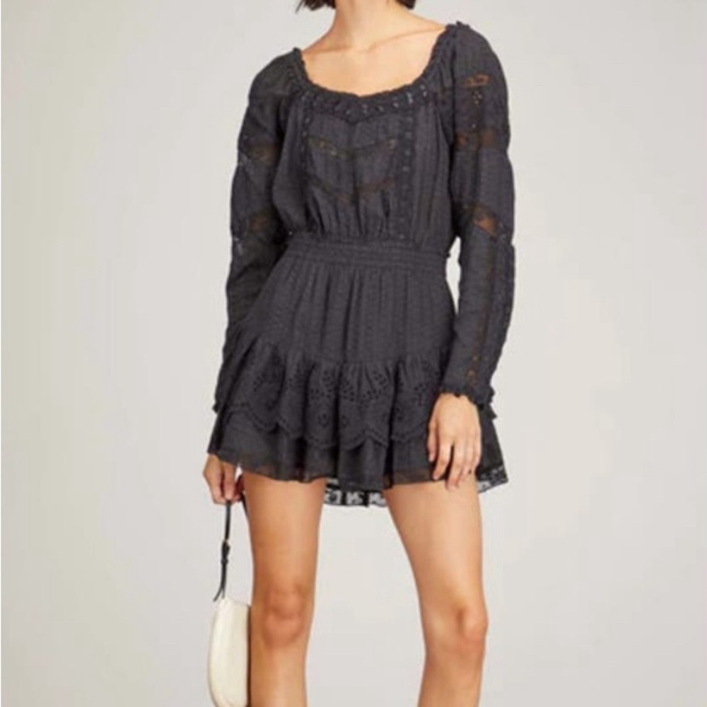 LoveShackFancy Black Scoop Mini Dress. Size:Small